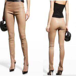 Jason Wu beige tan brown faux leather high rise slim fit pants vegan pleather M
